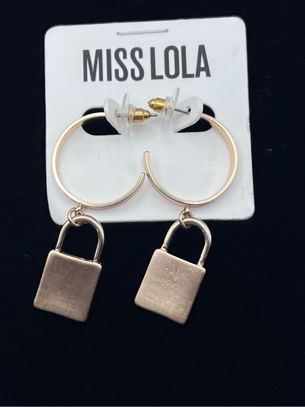 Miss Lola Gold Hoop Earrings with Padlock Dangle